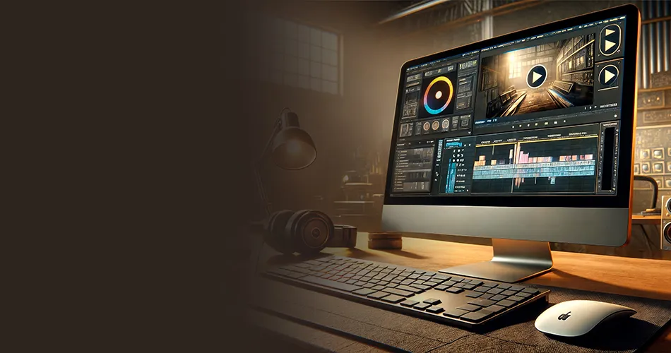 Professional video editing and post-production workspace