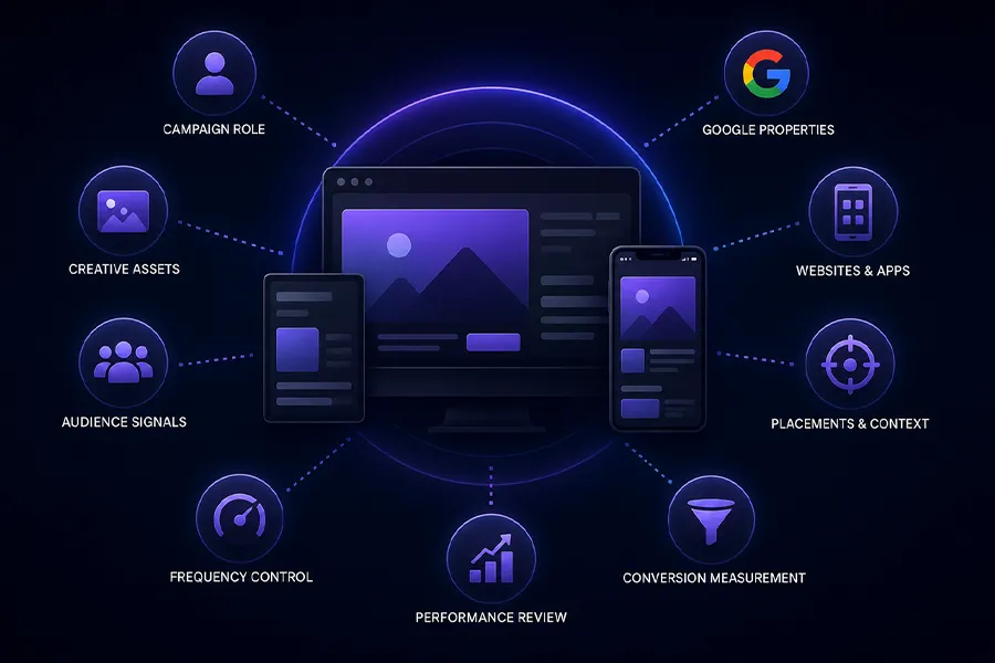 Display Ads dashboard showing audience, placement and conversion performance