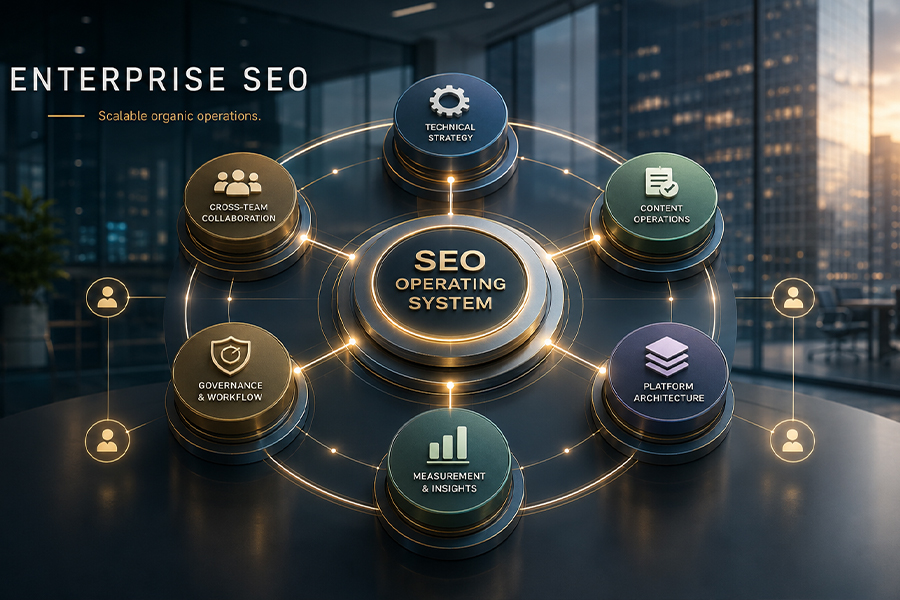Enterprise SEO overview showing large website portfolios, teams and performance