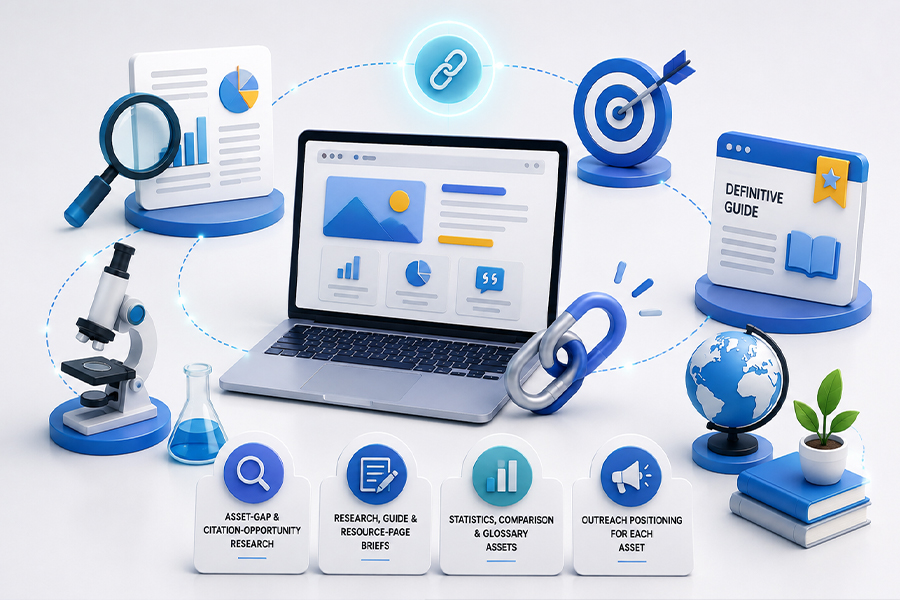 Linkable asset strategy featuring research guides data and useful resources