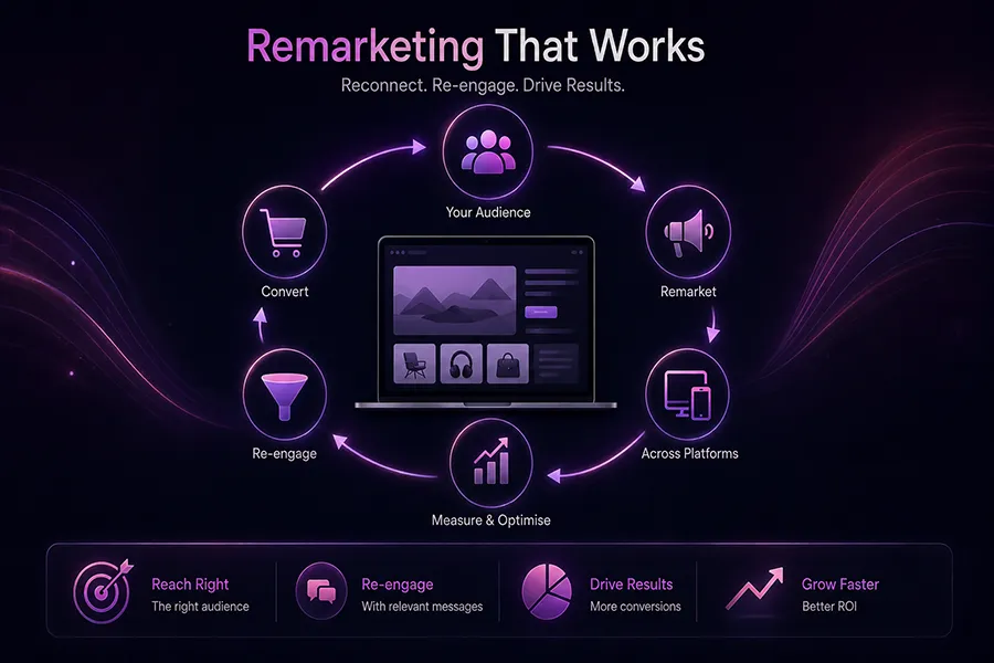 Remarketing audience journey from engagement to conversion and customer retention