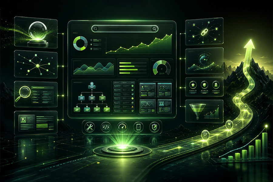 SEO audit dashboard with technical, content and performance findings