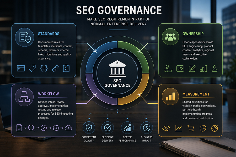 Enterprise SEO governance across product, engineering, content and analytics teams