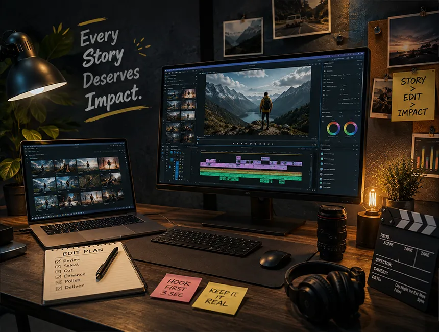 Video editing timeline and post-production workflow